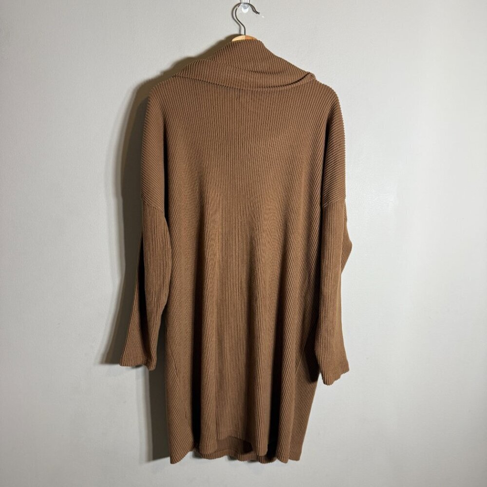 Gap Ribbed Cowl Neck Sweater Mini Dress Women's Large Brazen Brown Cozy Knit - Picture 4 of 14